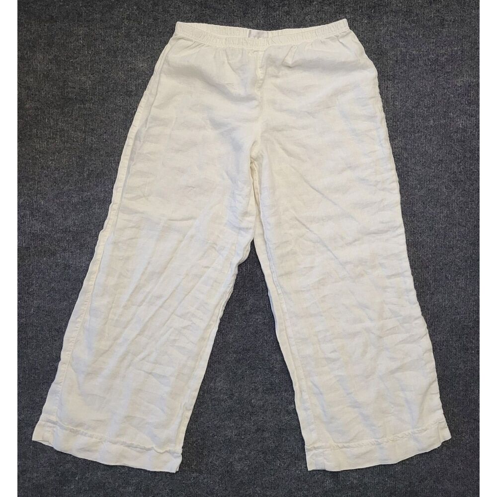 Soft Surroundings Womens 100% Linen Wide Leg Cropped Pants PL White USA 75043